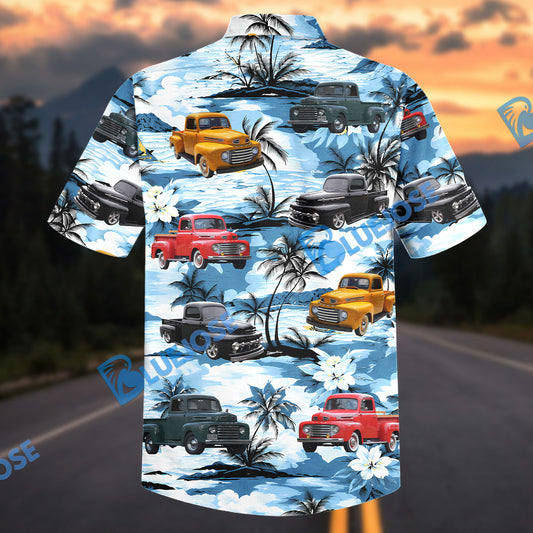 Bluejose Personalized Car Vintage Classic Pickup Truck Tropical Floral Hawaiian Shirt