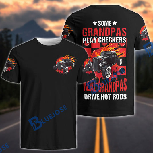 BlueJose Custom Car Photo  Some Grandpas Play Checkers Hot Rod T-Shirt – Vintage Classic Car Graphic Tee