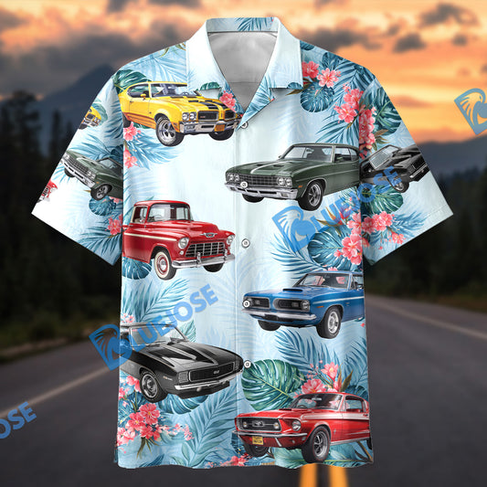 Bluejose Personalized Car Classic Muscle Car & Vintage Truck Tropical Floral Hawaiian Shirt