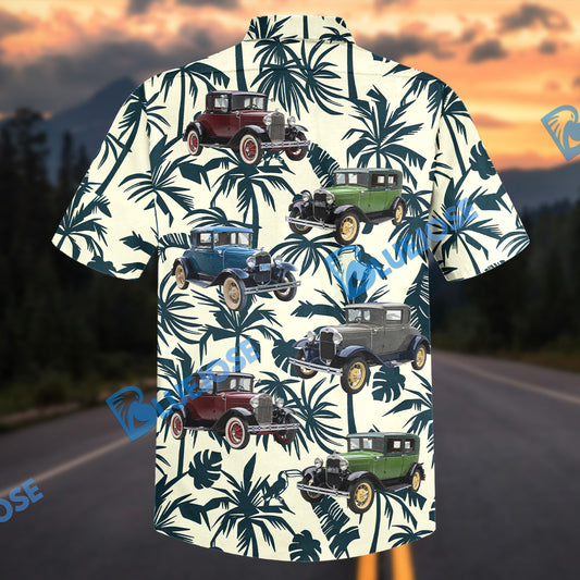 Bluejose Personalized Car Antique Classic Car Tropical Palm Leaf Hawaiian Shirt