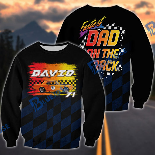 BlueJose Fastest Dad On The Track Custom Photo Racing Car T-Shirt