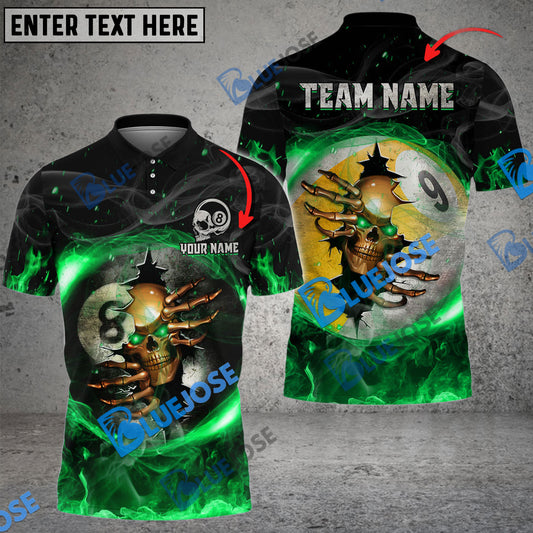 BlueJose Billiards Ball 8 And 9 Fire Skull Crack Personalized Name, Team Name Unisex Shirt ( 6 Colors )