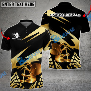 BlueJoses Bowling And Pins Gold Experience Customized Name 3D Shirt ( 5 Colors)
