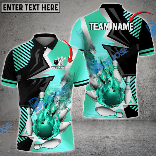 BlueJose Bowling And Pins Blazing Strike Customized Name 3D Shirt ( 5 Colors)
