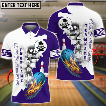 BlueJose Purple Bowling Ball Flame Skull Pattern Premium Customized Name 3D Shirt