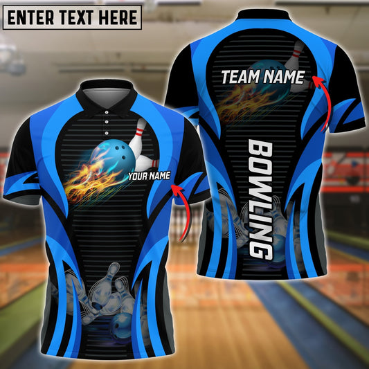 BlueJose Blue Bowling Strike Customized Name 3D Shirts, Personalized Shirts For Bowling Players