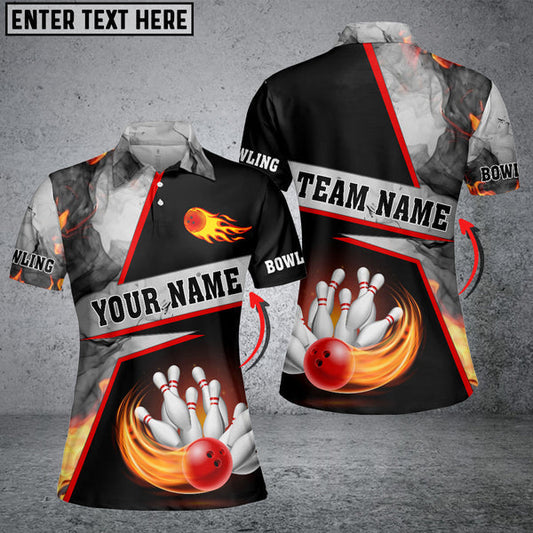 BlueJose Grey Bowling Ball And Pins Smoke Pattern Premium Customized Name 3D Shirt For Women, Personalized Shirts For Bowling Players