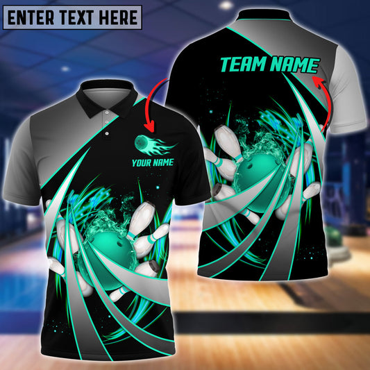 BlueJoses Flame Bowling And Pins Tornado Pattern Multicolor Customized Name 3D Shirt