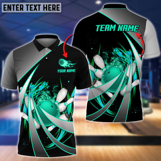 BlueJose Flame Bowling And Pins Tornado Pattern Customized Name 3D Shirt (4 Colors), Personalized Shirts For Bowling Players