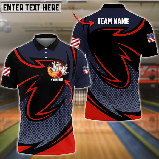 BlueJose Multicolor Bowling Rhombus Pattern Premium Customized Name 3D Polo Shirt, Personalized Shirts For Bowling Players