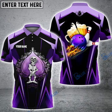 BlueJose Purple Spade Bowling And Beer Customized Name All Over Printed Shirt