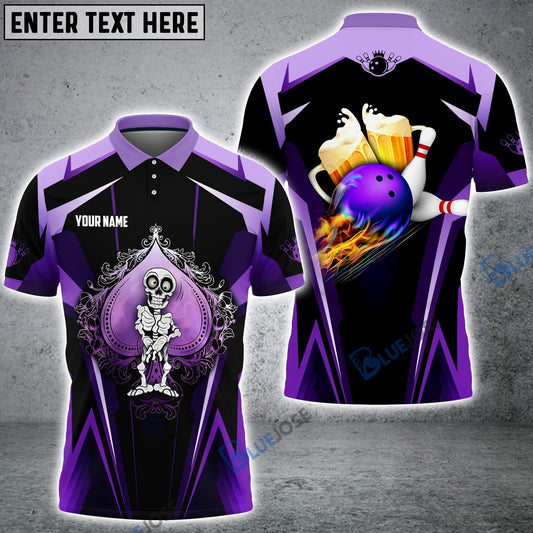 BlueJose Purple Spade Bowling And Beer Customized Name All Over Printed Shirt
