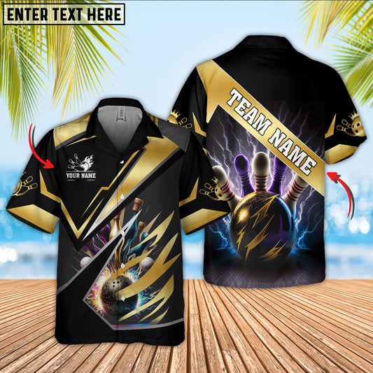 BlueJose Bowling Ball And Pins Premium Multicolor Option Customized Name Hawaiian Shirt (6 Colors)