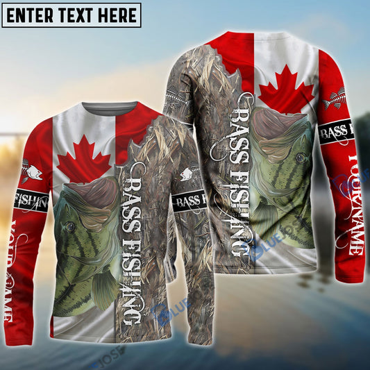 Bluejose Bass Fishing Canada Flag Custom Name All Over Print Shirts - Personalized Fishing Gift