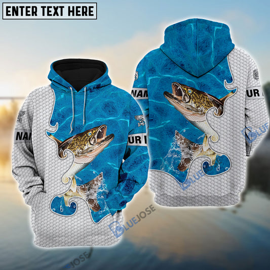 BlueJose Customize Name Walleye Fishing Blue Water 3D Hoodie