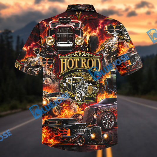 Bluejose Hot Rod Fire Flame Hawaiian Shirt