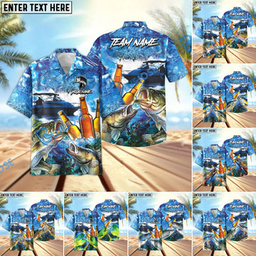 BlueJose Fishing Boat Blue Beer Personalized Hawaiian Shirt (12 Fish Species)