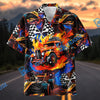 Bluejose Hot Rod Formula Racing Car Fire Checkered Flag Hawaiian Shirt