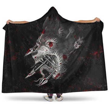 VikingStyle Hooded Blanket - Fenrir Wolf Arrow and Blood Hooded Blanket A35