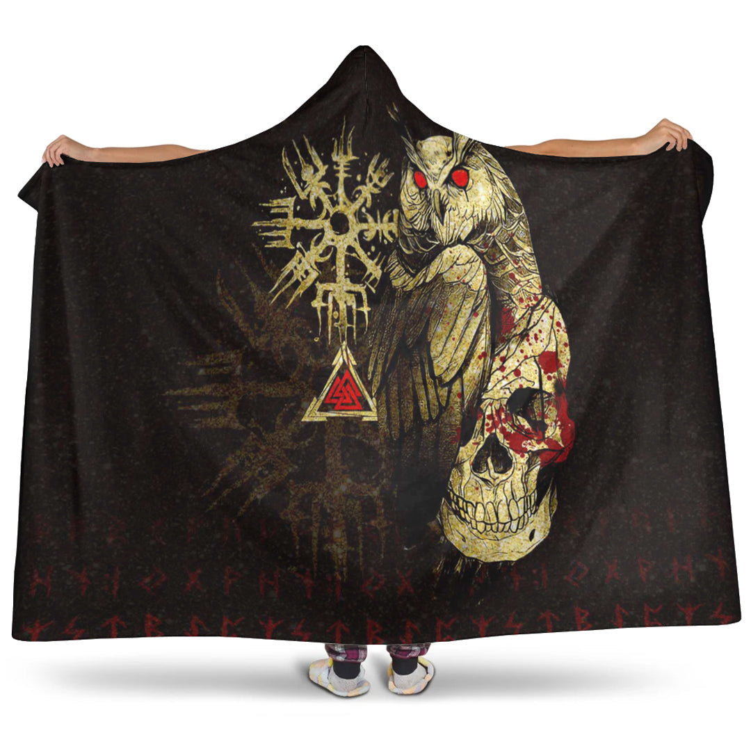 VikingStyle Hooded Blanket - Viking Owl Skull Blood Gold Style Hooded Blanket A94