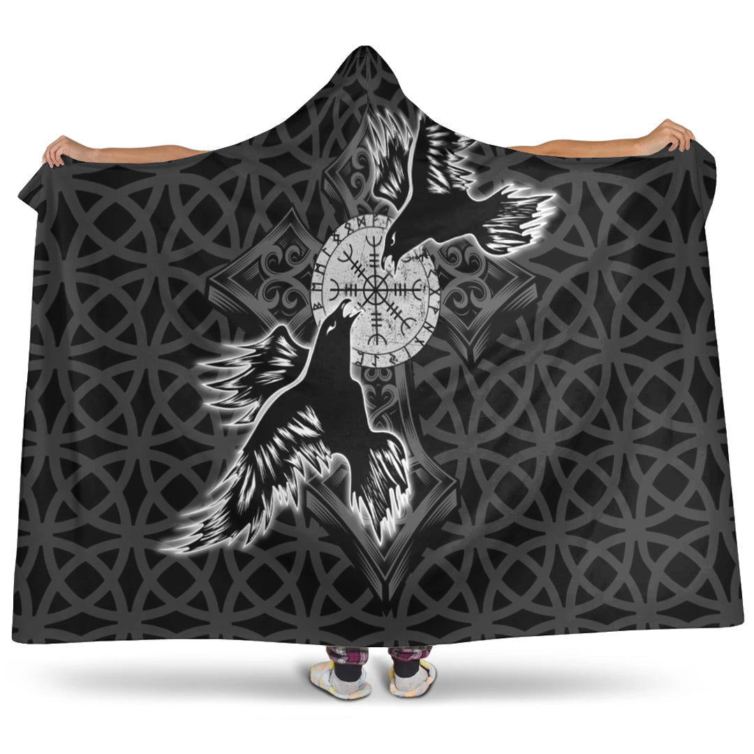 VikingStyle Hooded Blanket -Viking Raven Cross Hooded Blanket A95