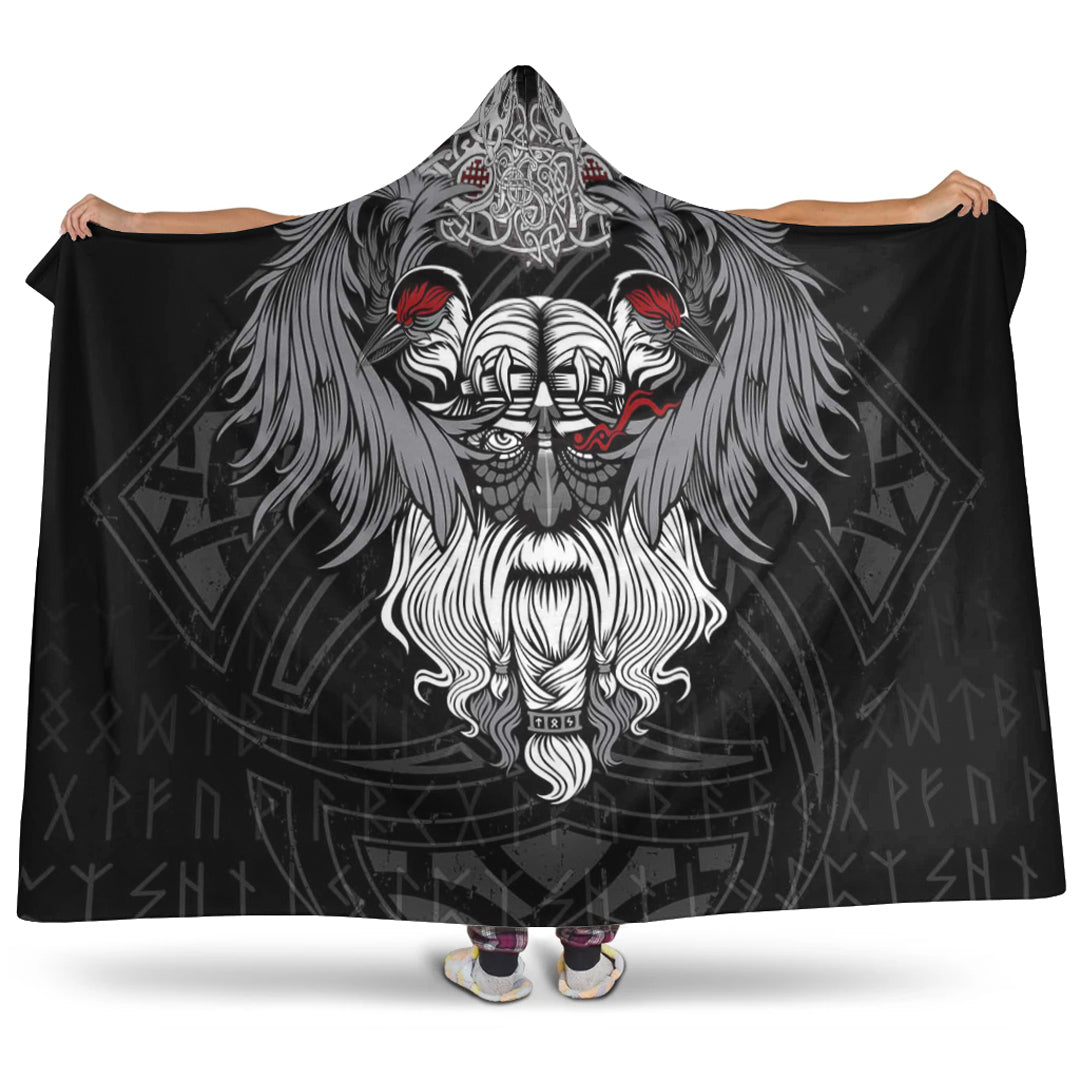 VikingStyle Hooded Blanket - God Odin and His Raven Hooded Blanket A94