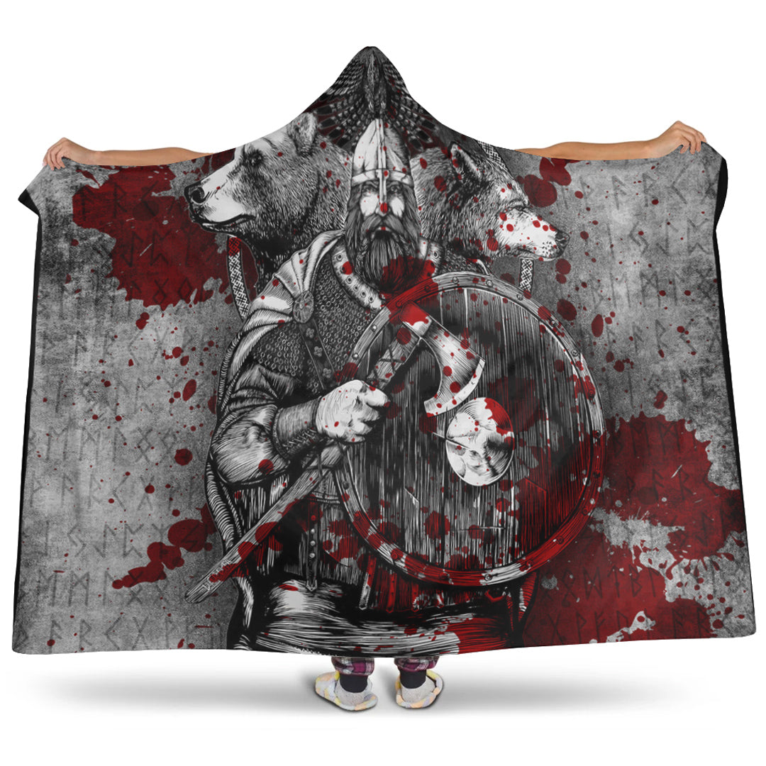 VikingStyle Hooded Blanket - Viking Odin Bear Raven Wolf Blood Hooded Blanket A95