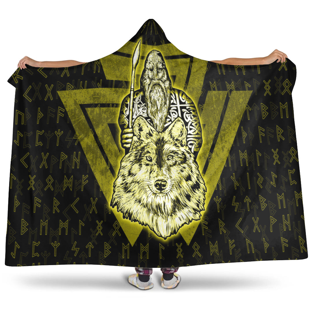 VikingStyle Hooded Blanket -Viking Odin Wolf GoldHooded Blanket A95
