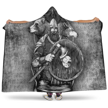 VikingStyle Hooded Blanket - Viking Odin Bear Raven Wolf Hooded Blanket A95