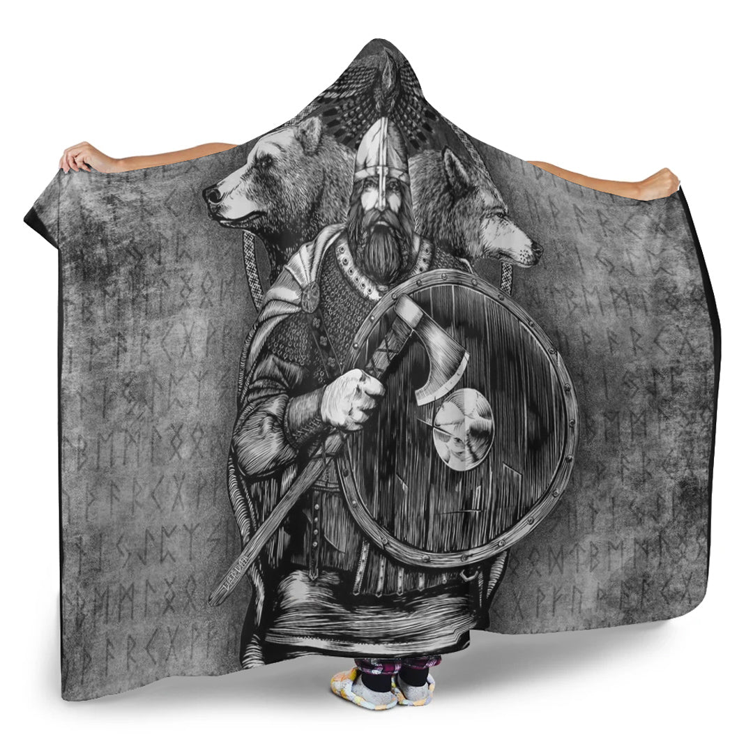 VikingStyle Hooded Blanket - Viking Odin Bear Raven Wolf Hooded Blanket A95