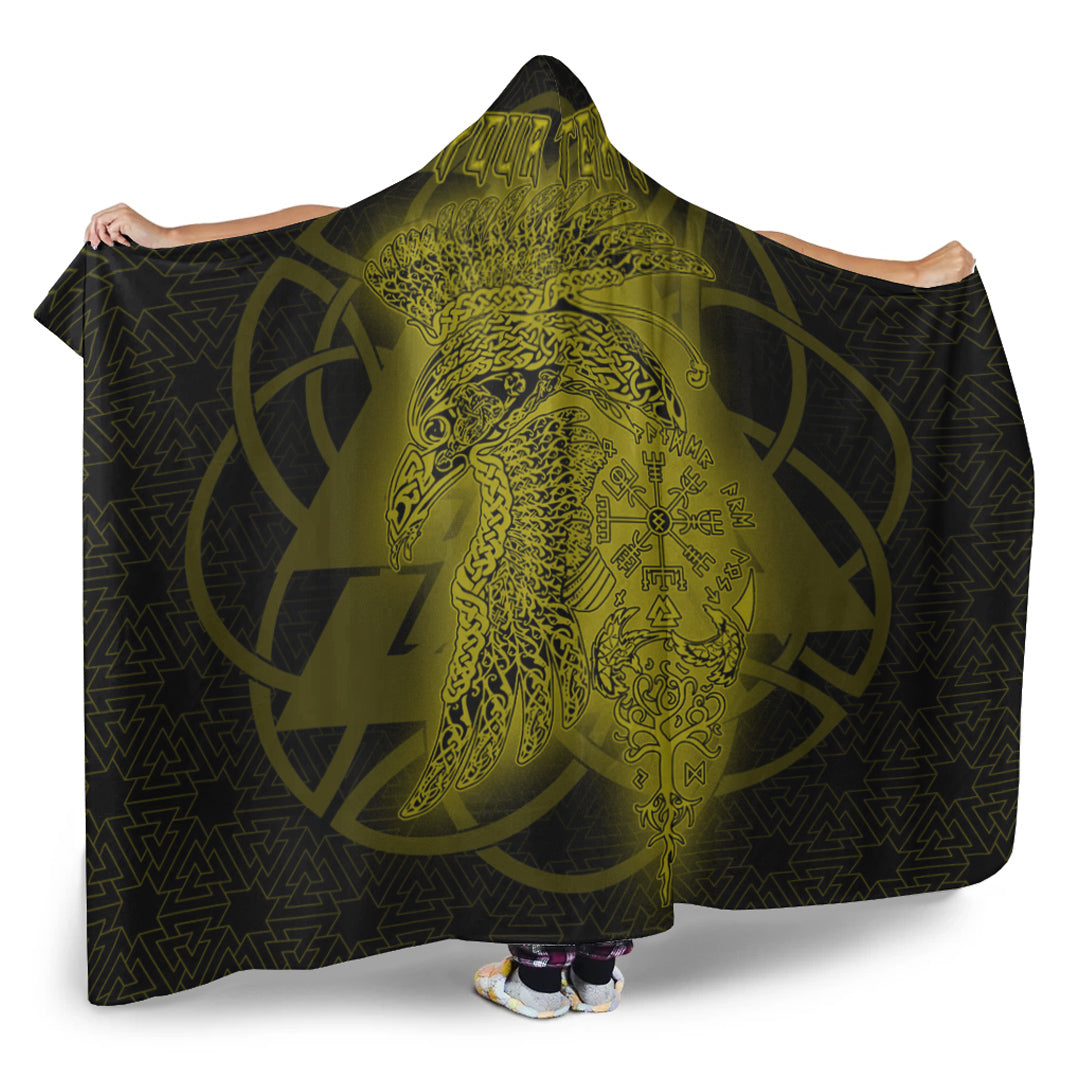 VikingStyle Hooded Blanket - Valknut Raven Gold Viking Homeset Hooded Blanket A95