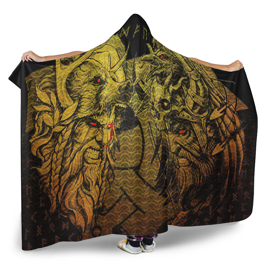 VikingStyle Hooded Blanket - Norse Warrior Berserker Gold Hooded Blanket A94
