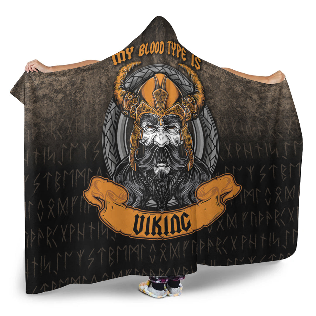 VikingStyle Hooded Blanket - My Blood Type is Viking Hooded Blanket A7