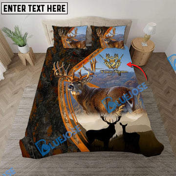 Bluejose Custom Text Majestic Deer Hunting Camo Pattern Bedding Set 3D All Over Printed
