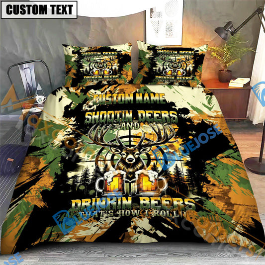 Bluejose Deer Hunting Bedding Set Beer Antlers Camo Style Bedding Set 3D All Over Printed