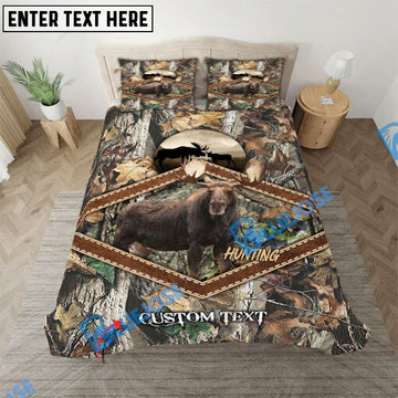 Bluejose Custom Text Moose Hunting Leather Camo Pattern Bedding Set 3D All Over Printed ( 4 Colors )