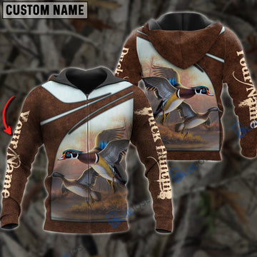 BlueJose Personalized Name Duck Hunting Leather Pattern 3D Shirts