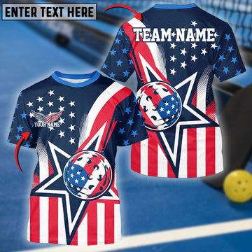 BlueJose Pickleball US Star Personalized Name, Team Name Unisex Shirt
