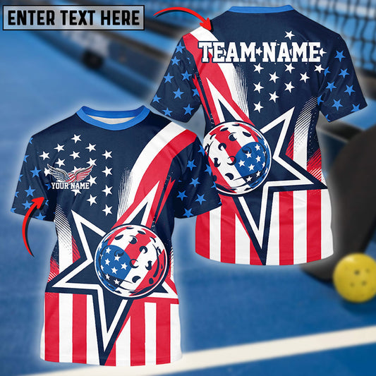 BlueJose Pickleball US Star Personalized Name, Team Name Unisex Shirt