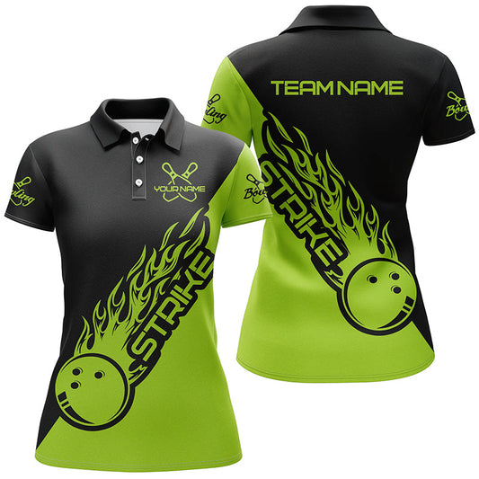 BlueJose Green Bowling Strike Premium Customized Name 3D Shirt For Women