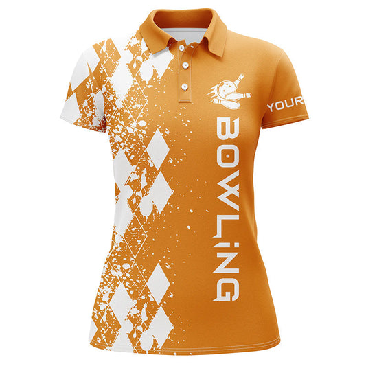 BlueJose Orange Bowling Argyle Bowling Pattern Premium Customized Name 3D Shirt For Women
