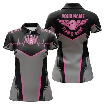 BlueJose Grey Pink Bowling Ball And Pins Premium Customized Name 3D Shirt For Women