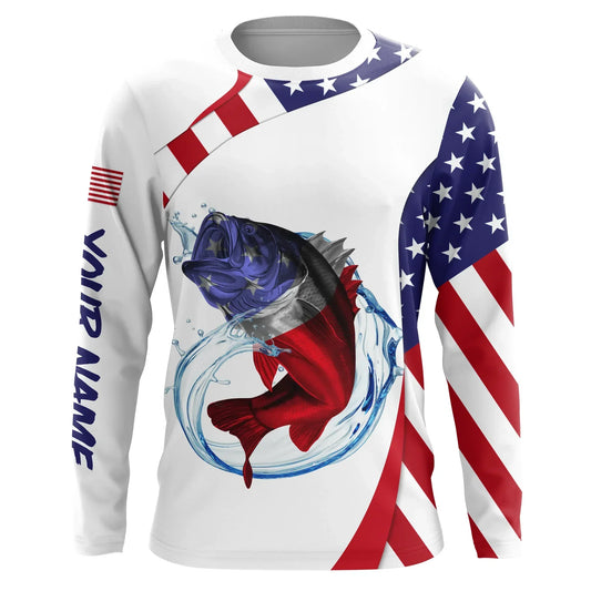 Bluejose Largemouth Bass Fishing American Flag Patriotic Personalized 3D Shirts