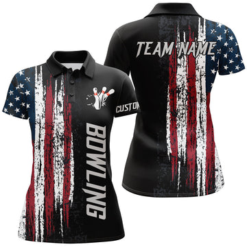 BlueJose American Flag Bowling Patriots Ladies Premium Customized Name 3D Shirt For Women