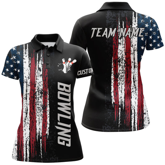 BlueJose American Flag Bowling Patriots Ladies Premium Customized Name 3D Shirt For Women