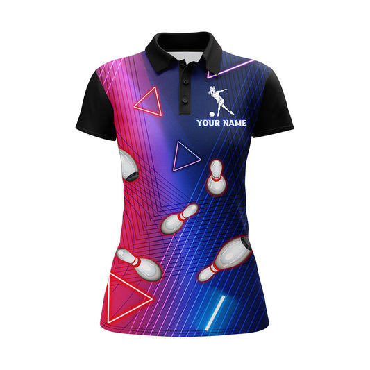 BlueJose Navy Bowling Multicolor Ladies Team Premium Customized Name 3D Shirt For Women