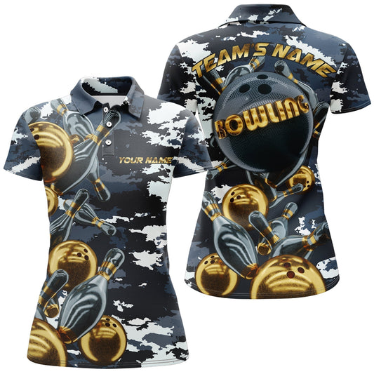 BlueJose Camo Navy Bowling Personalized All Over Printed Shirt For Women