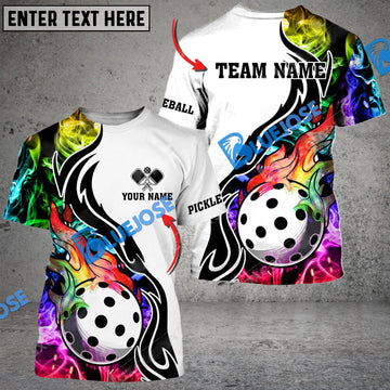 BlueJose Pickleball Rainbow Smoke 3 Personalized Name, Team Name Unisex Shirt