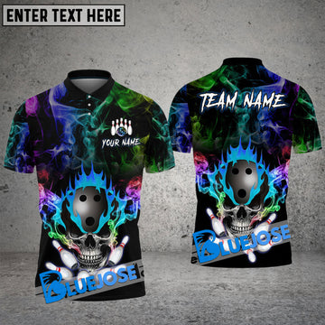 BlueJoses Bowling And Pins Multicolor Smoke Pattern Customized Name, Team Name 3D Shirt