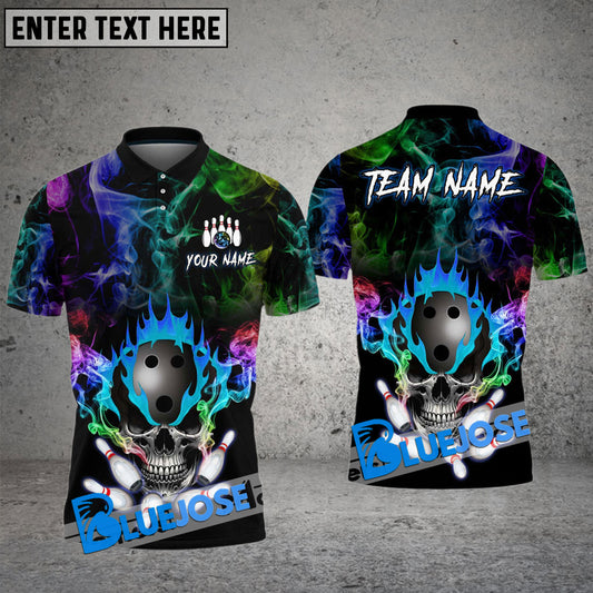 BlueJoses Bowling And Pins Multicolor Smoke Pattern Customized Name, Team Name 3D Shirt